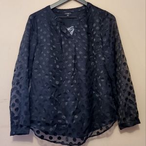 Talbots Sheer Polka Dot Long Sleeve Blouse - black